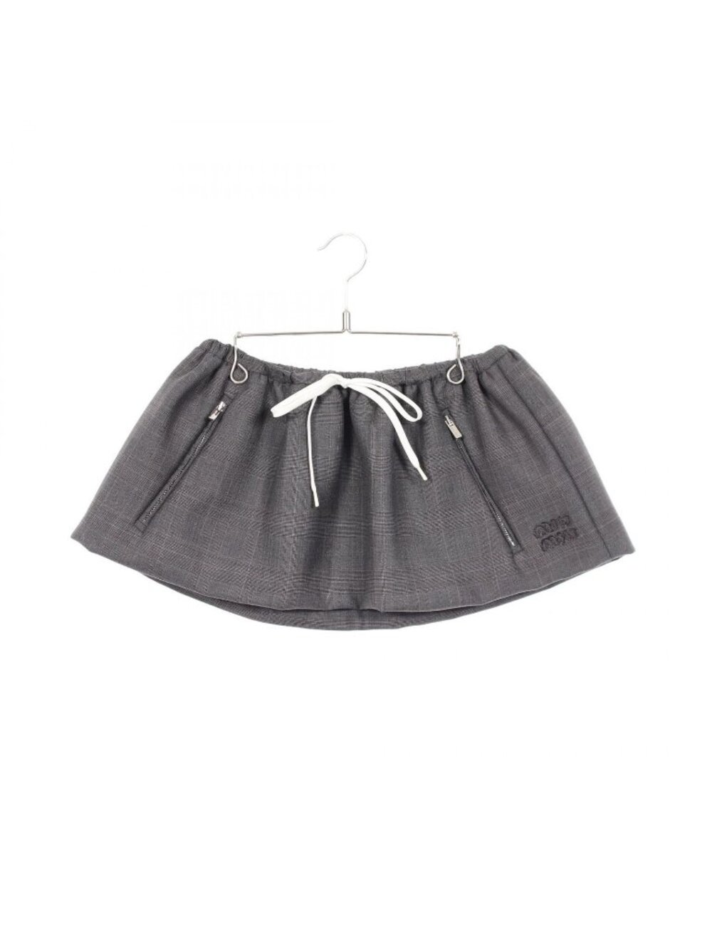 Miu Miu Skirt Drawstring Check Mini Gray Wool